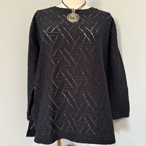 Banana Republic Sheer Geometric Knit Sweater Petite LgBlack Lightweight